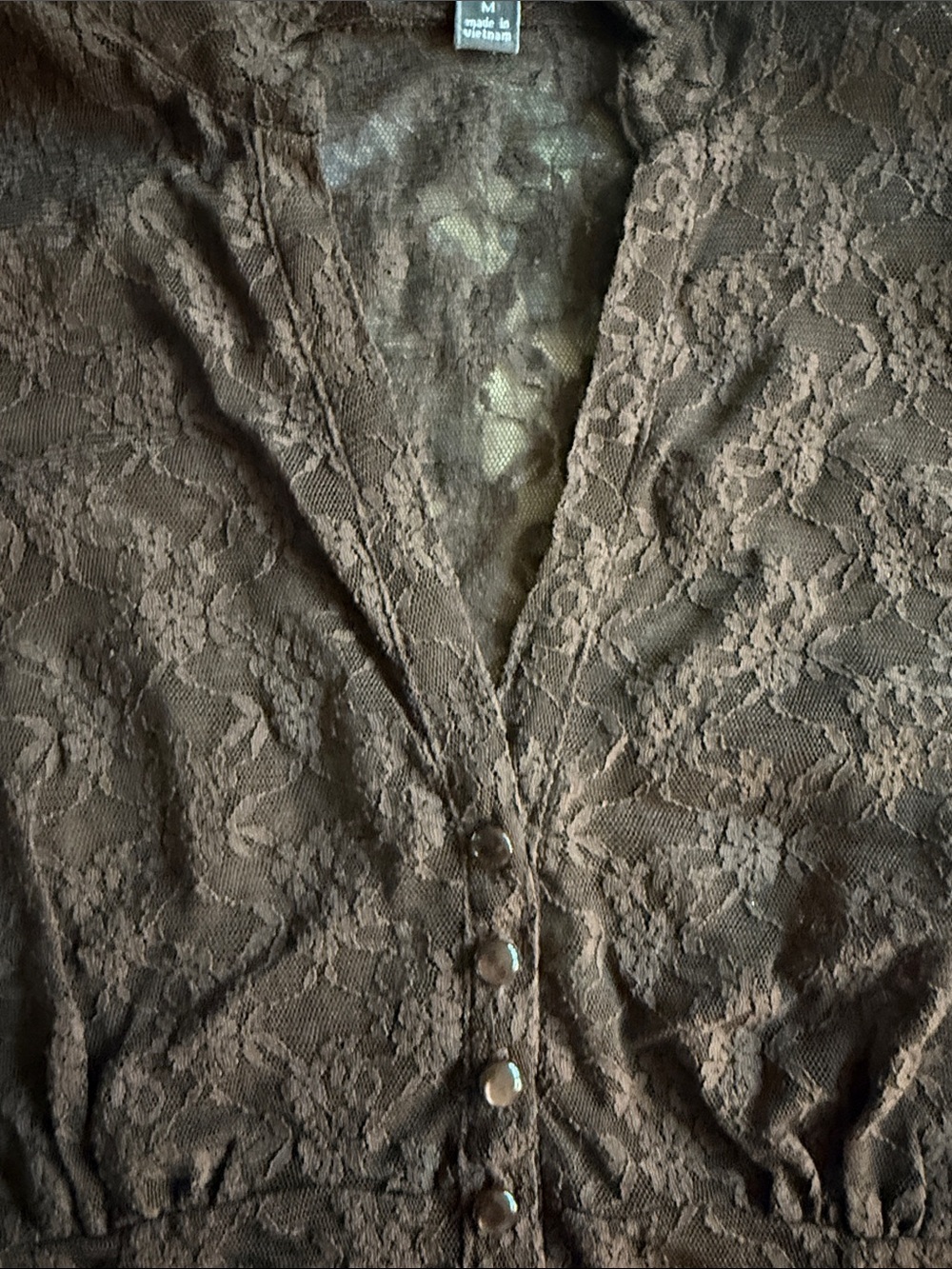 Apt.9 Brown Lace Button-Front Dress Sheer Top Y2K Cottagecore Poetcore - Picture 7 of 11
